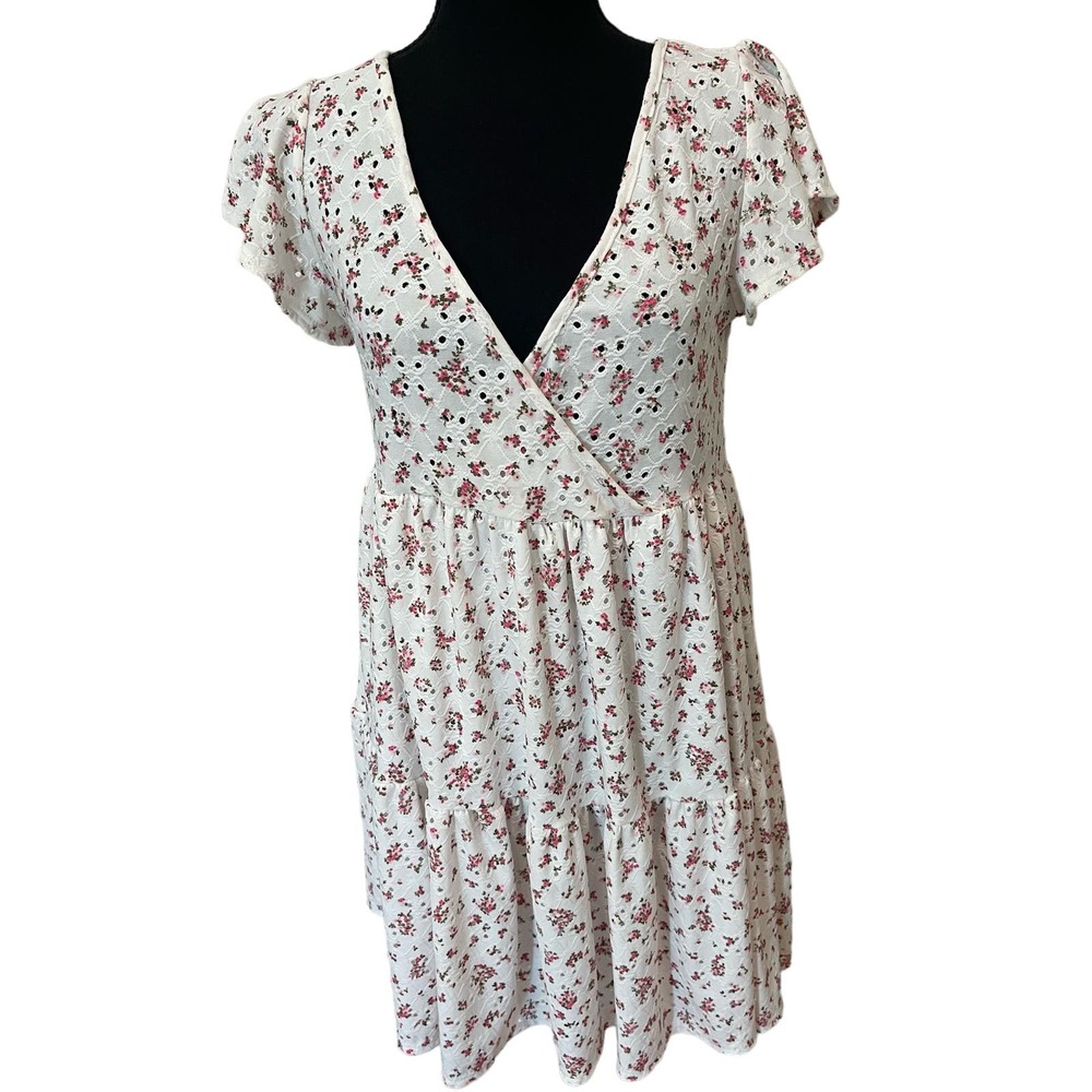 Jessica Simpson white rosette cottage core floral eyelet dress size large